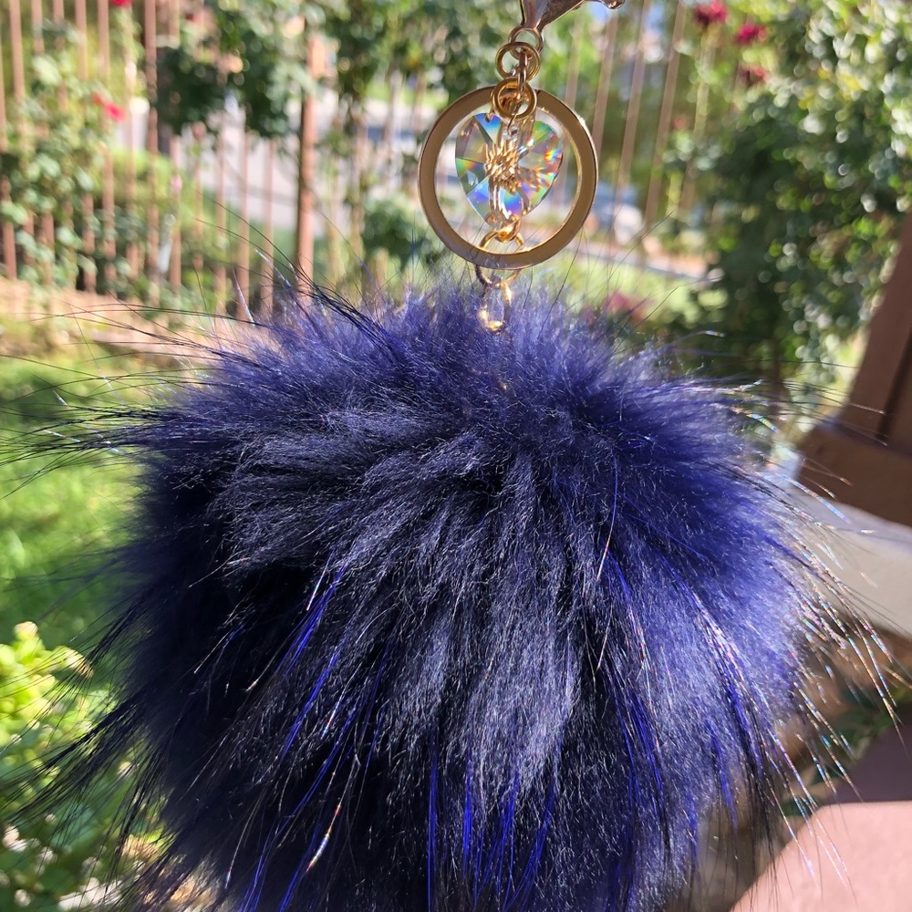 Blue XL Pom Pom Swarovski Keychain